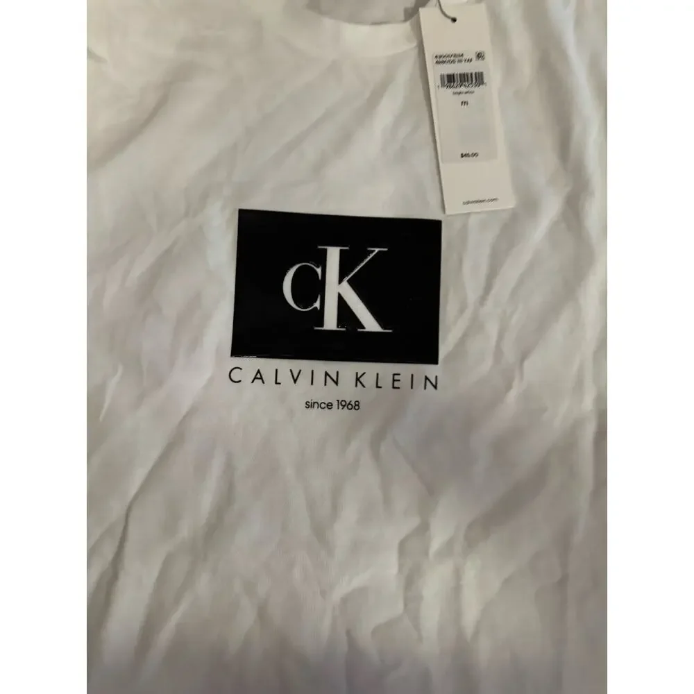 CALVIN KLEIN men’s white crew neck short sleeve T-shirt Sz:M